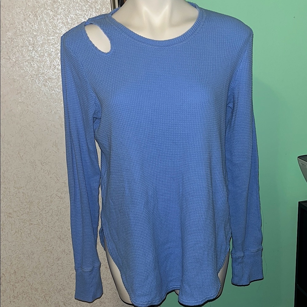 offline by aerie waffle knit periwinkle cut out long sleeve